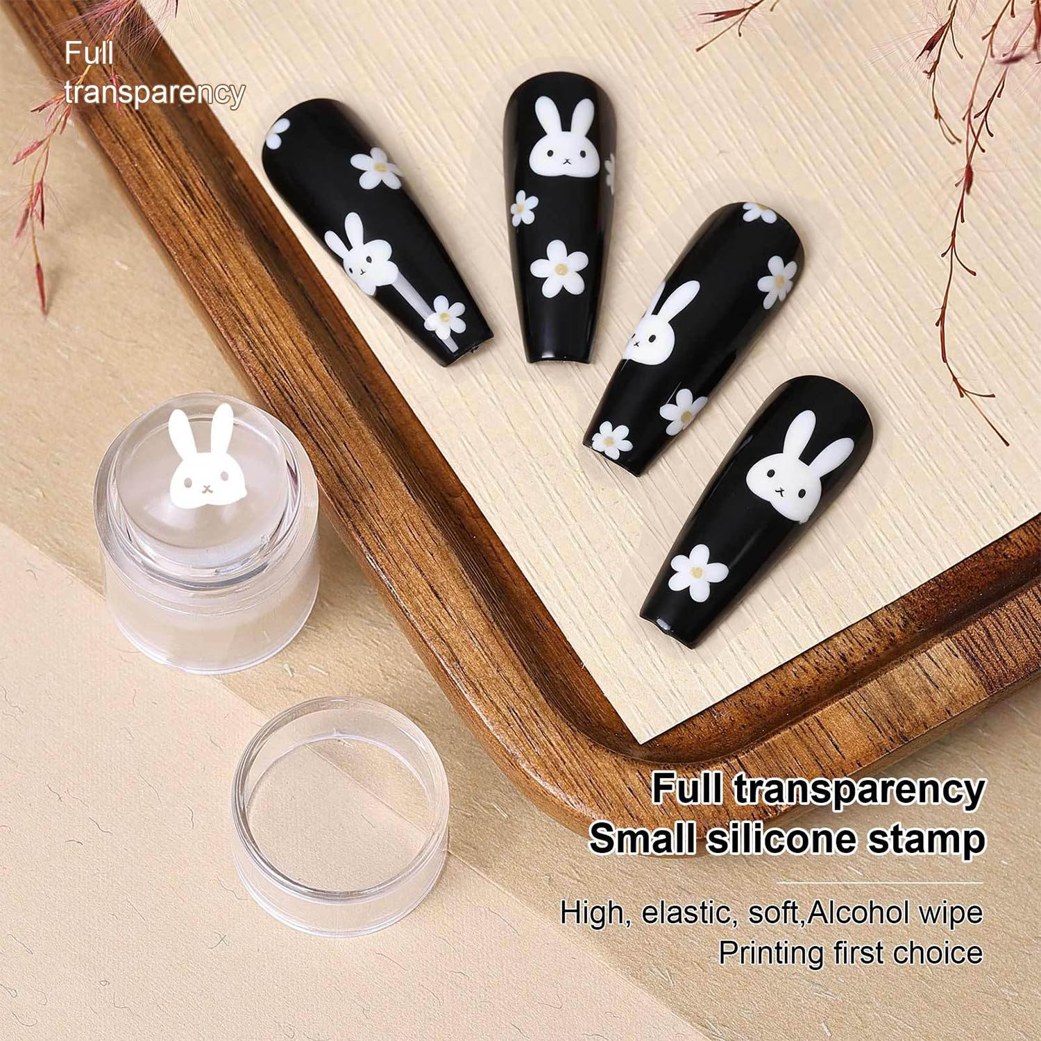 2-Piece Mini Nail Art Stamper Kit - Clear & Metallic Nail Stamp Tools with Scraper, Silicone Nail Stamper Set for French Tips & Nail Art, Easy DIY Manicure Starter