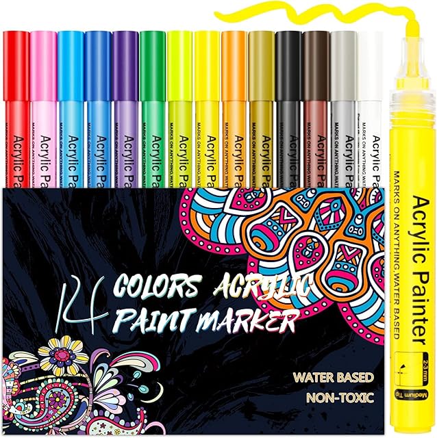 Acrylic Paint Pens, Large Capacity Paint Markers, 14 Colors Acrylic Pens for Rock Glass Wood, Acrylic Markers for Halloween Pumpkin Christmas Easter