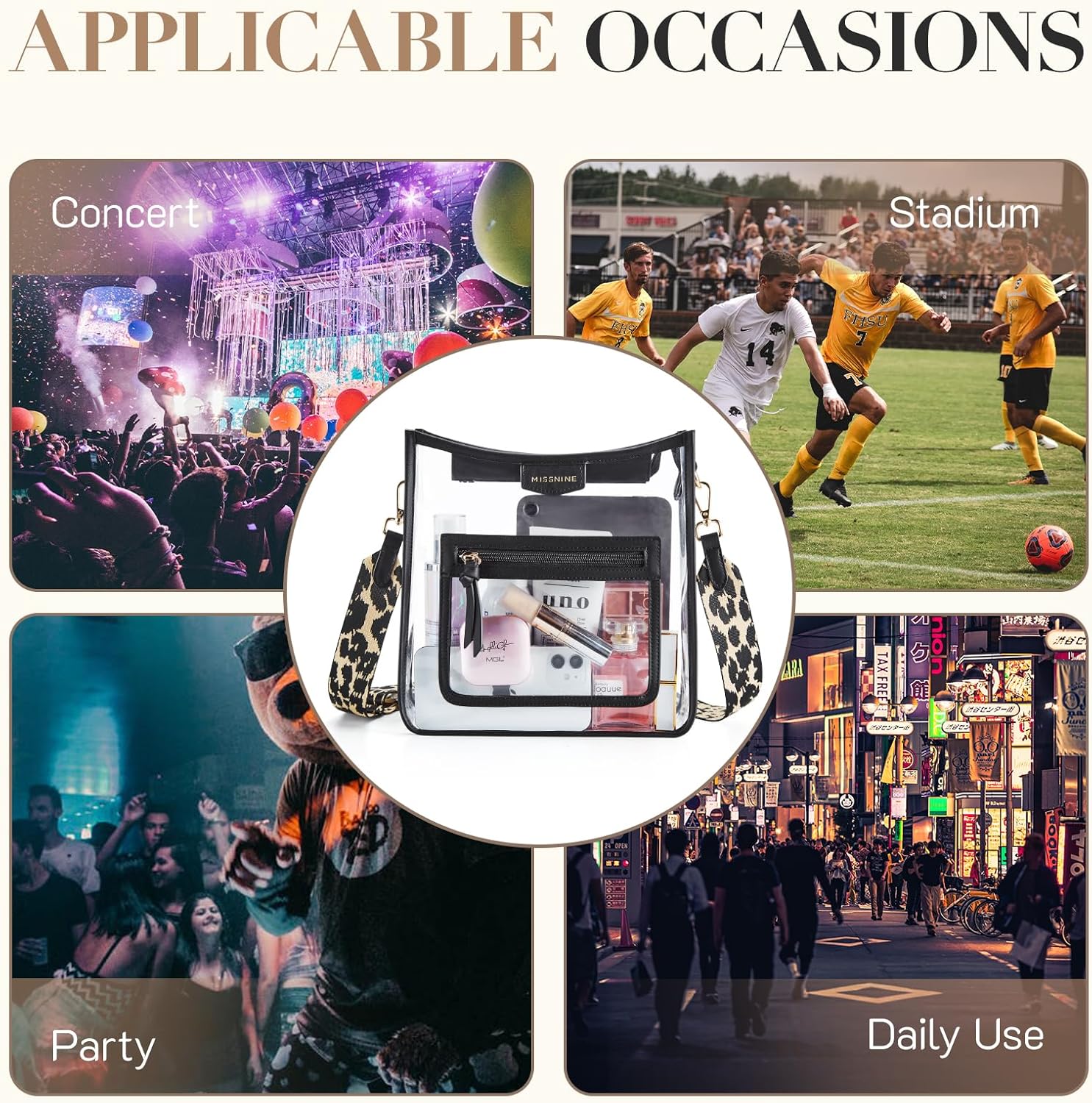 Missnine Clear Crossbody Bags for Women Stadium Approved Clear Purse for Concert Transparent Plastic Bag with Guitar Strap - Image 6