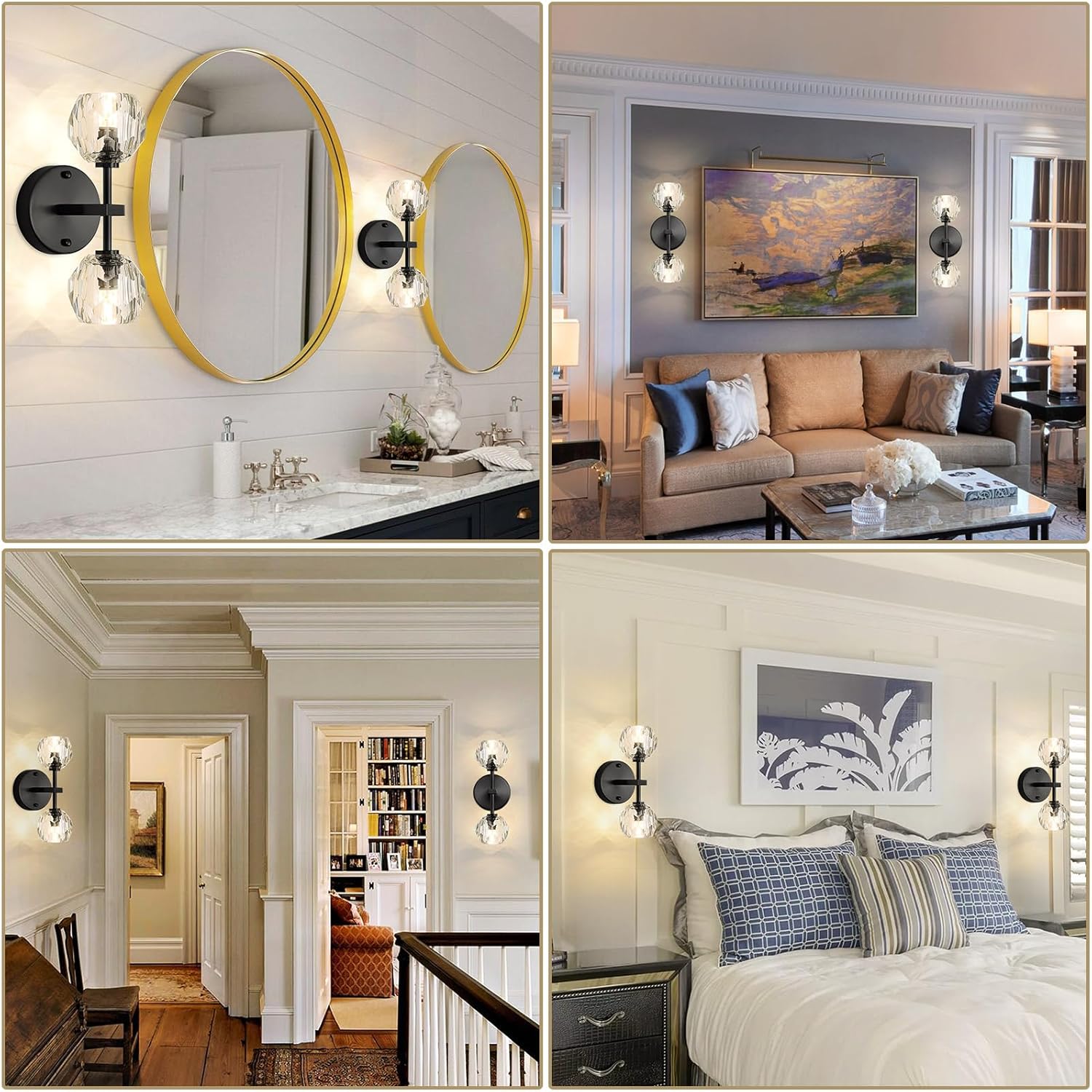 20W LED 2 Packs Wall Sconces Crystal Glam Wall Light Interior Lighting for Dining Living Bedroom Wall Black Vanity Lighting Fixture with 3000K Warm Light G9 Bulbs