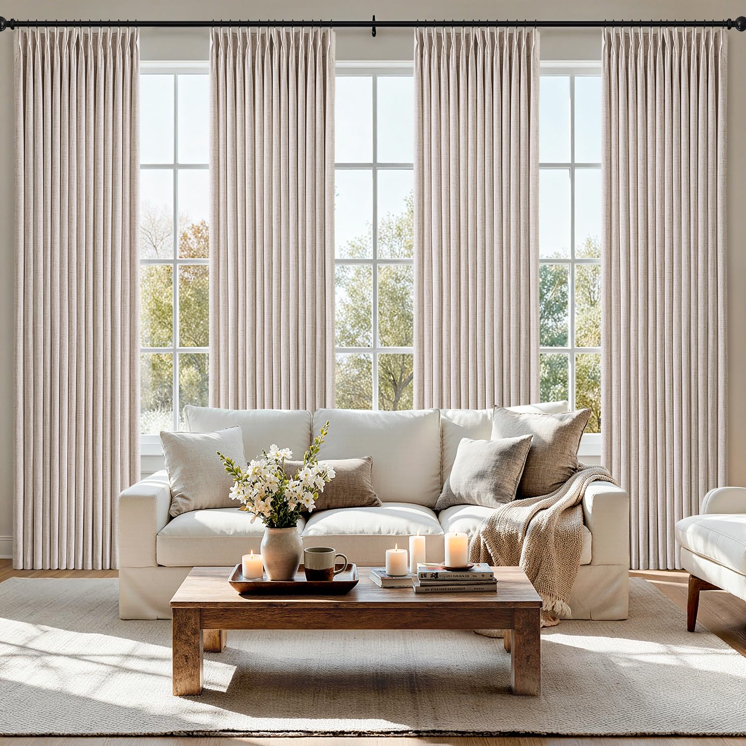 Photo 1 of MIULEE Pinch Pleated Thick Linen Curtains 40x108 Inch Natural 4 Panels Set