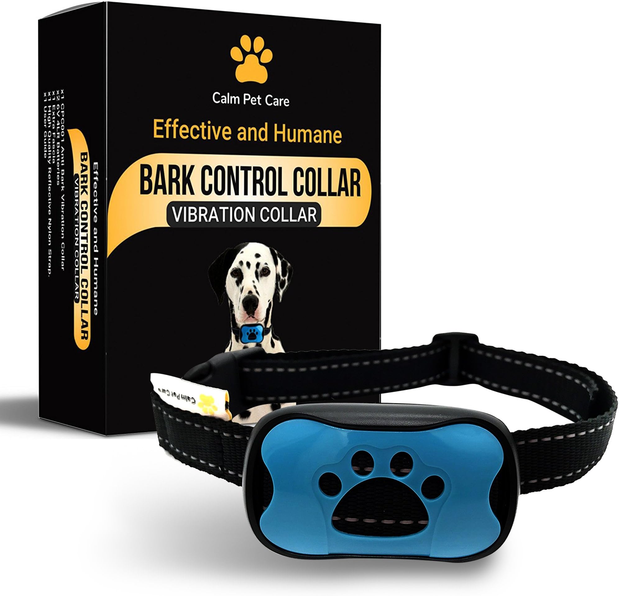Bark Collar by Calm Pet Care- Microprocessor controlled Anti Bark collar with 7 levels of SOUND and Vibration- NO SHOCK- Safe and Humane way to stop excessive barking. Most reliable dog barking collar