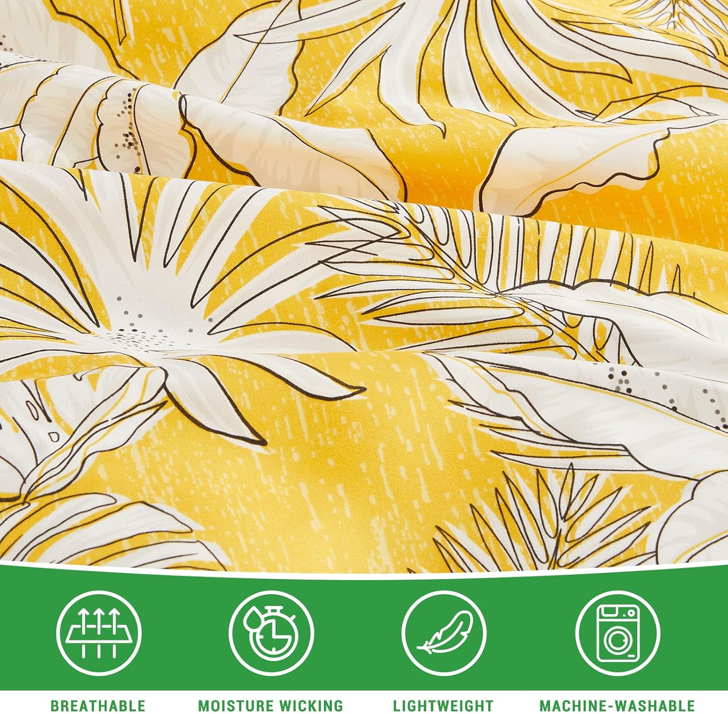 Gogreen Twin Duvet Cover Floral, Soft & Breathable Microfiber 3 Pieces Bedding Sets, Pattern Twin Comfy Duvet Cover, with Zipper Closure (Yellow Leaf, Twin)