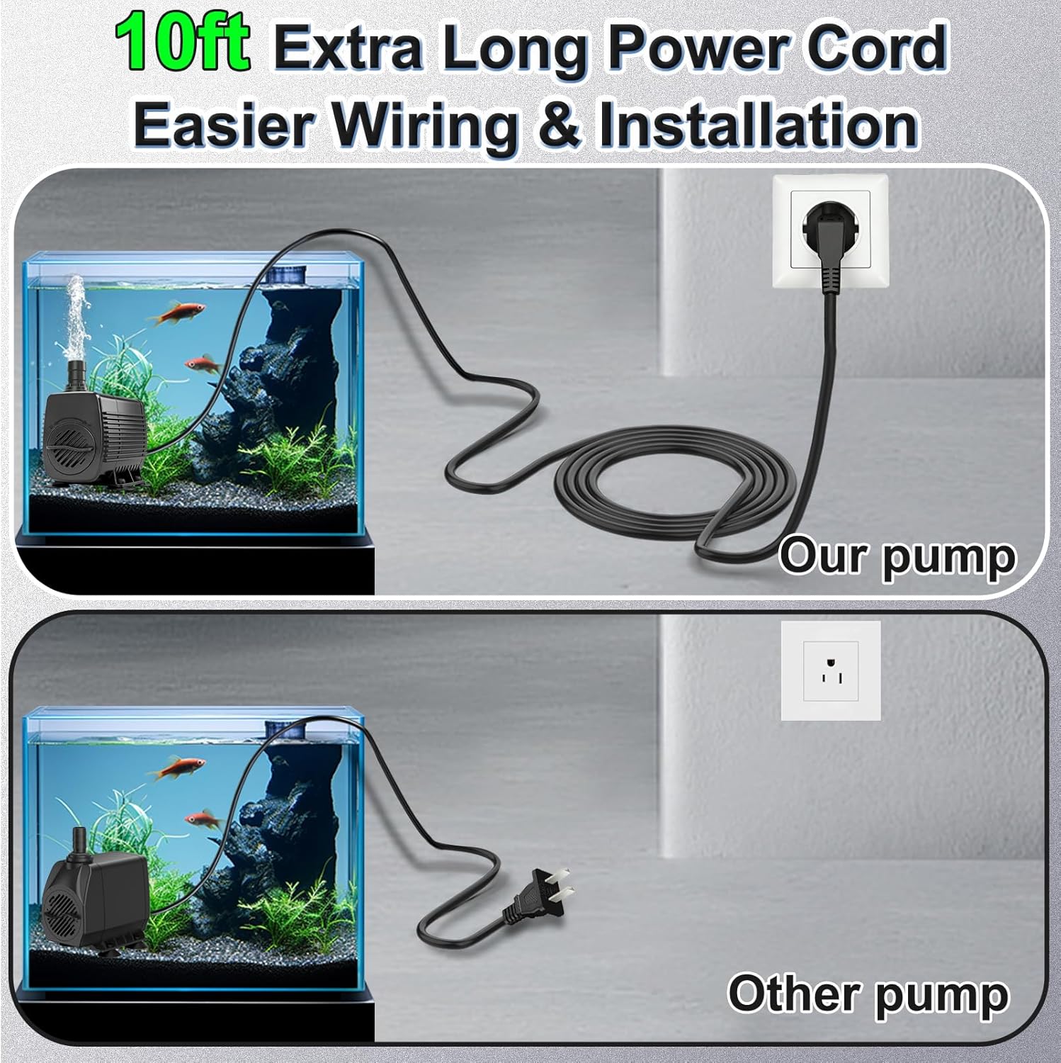 SongLong 25W 400GPH 10ft Cable Submersible Fountain Pump with Tubing |Overheat Protection | for Outdoor Garden, Pond & Hydroponic Installations
