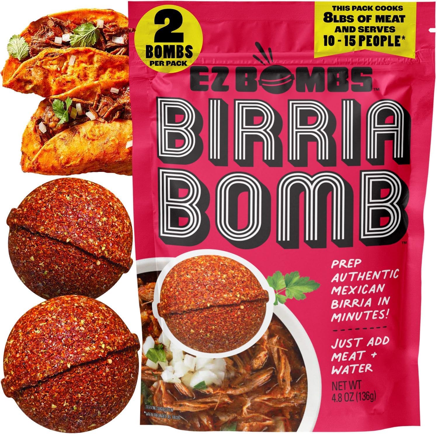 EZ Bombs Birria Bomb Seasoning, Pack of 2 โ Authentic Mexican Spice Mix โ Perfect for Tacos, Burritos, Nachos & Quesadillas โ Made with Real Chiles, Herbs & Spices