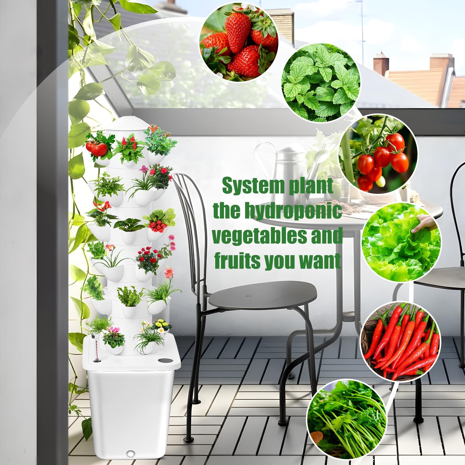 Torre de cultivo hidropónico con depósito de 10 L, 6 capas, 30 plantas, sistema de crecimiento hidrocropónico interior, cultivo sin soilless hierbas, frutas, verduras, plantador vertical, kit