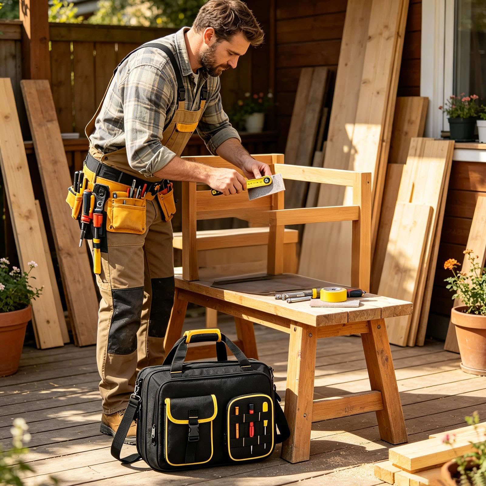 Borsa Attrezzi Robusta HVAC con Tasca Laptop | Organizer Portautensili Per Falegnami, Idraulici, Elettricisti, Garage, Costruzioni, E Lavori Di Miglioramento Della Casa