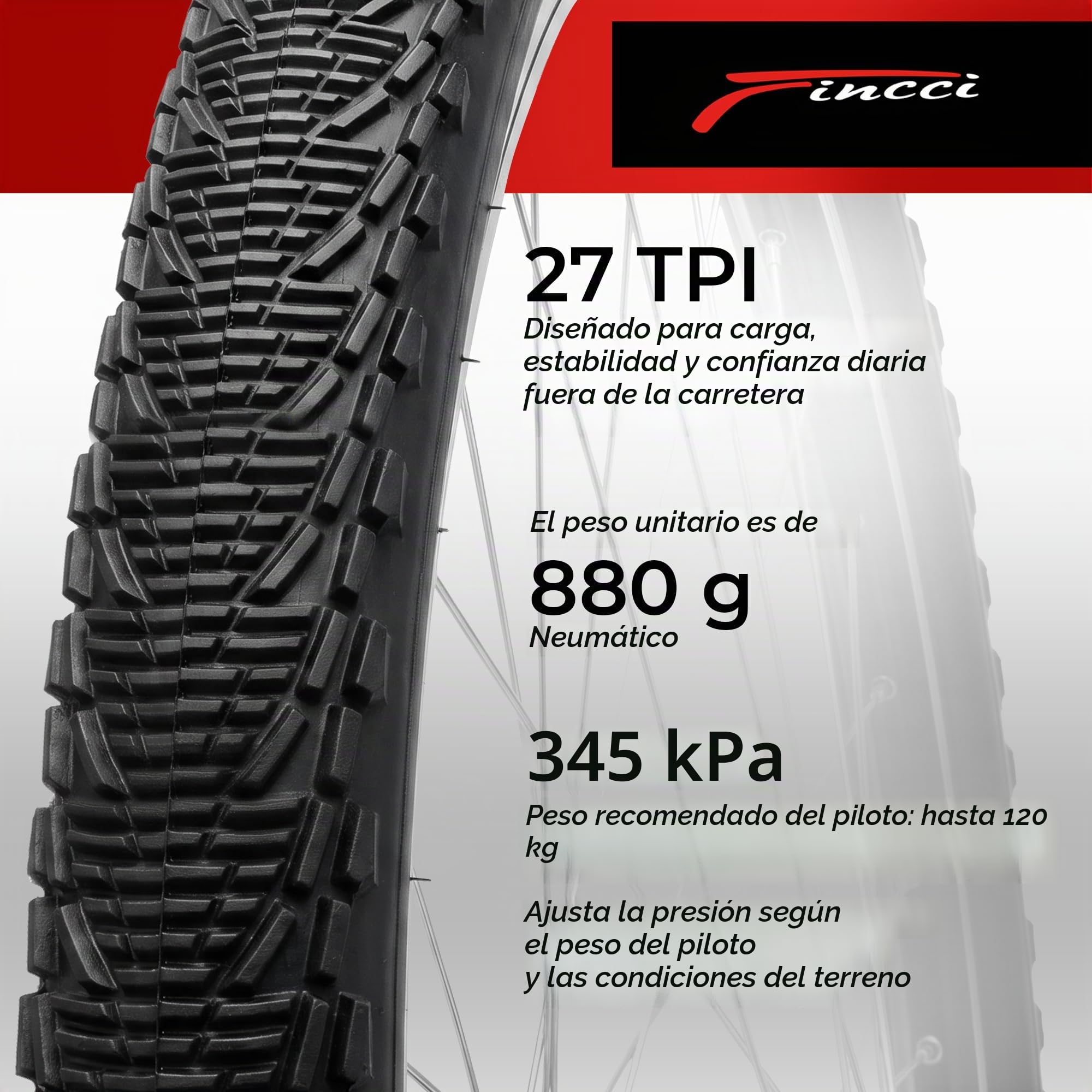 Fincci Cubierta Bicicleta 26x1.95 53-559 Plegable con Protección 3mm