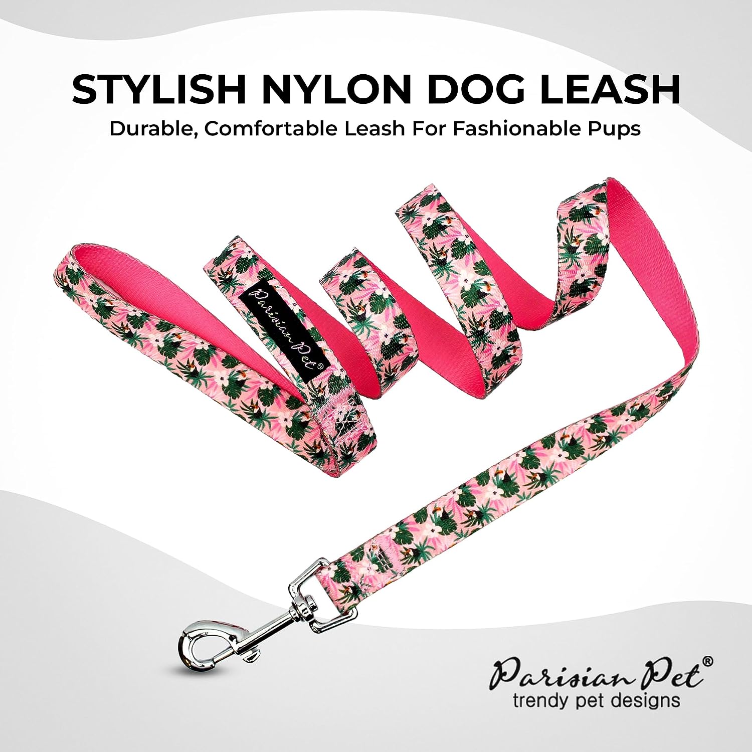 Parisian Pet Floral Dog Leash - Nylon Heavy Duty Training Leashes for Dogs with Comfortable Handle - Strong Metal Clip 4Ft Puppy Leash - Tropical Toucans Chew Proof Leashes for Small and Medium Dogs image 2