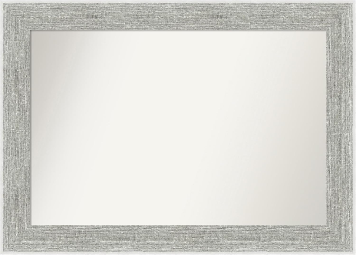 Amanti Art Grey Bathroom Mirror for Over Sink, 25x35 Custom Made Glam Linen Grey Rectangle Vanity Mirror, Large Country Rustic Wood Frame, Hangs Horizonally and Vertically, Wall Decor