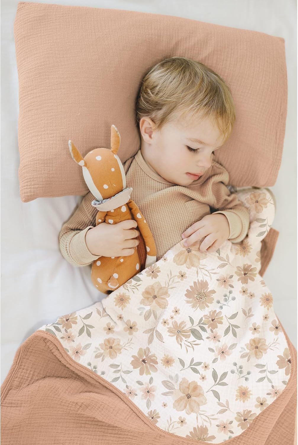 Konssy Muslin Baby Blankets for Girls Boys, 100% Cotton Crib Blanket for Infant Toddler, Super Soft and Lightweight Nursery Swaddling Wrap 40"x36" (Flourish) - Image 2