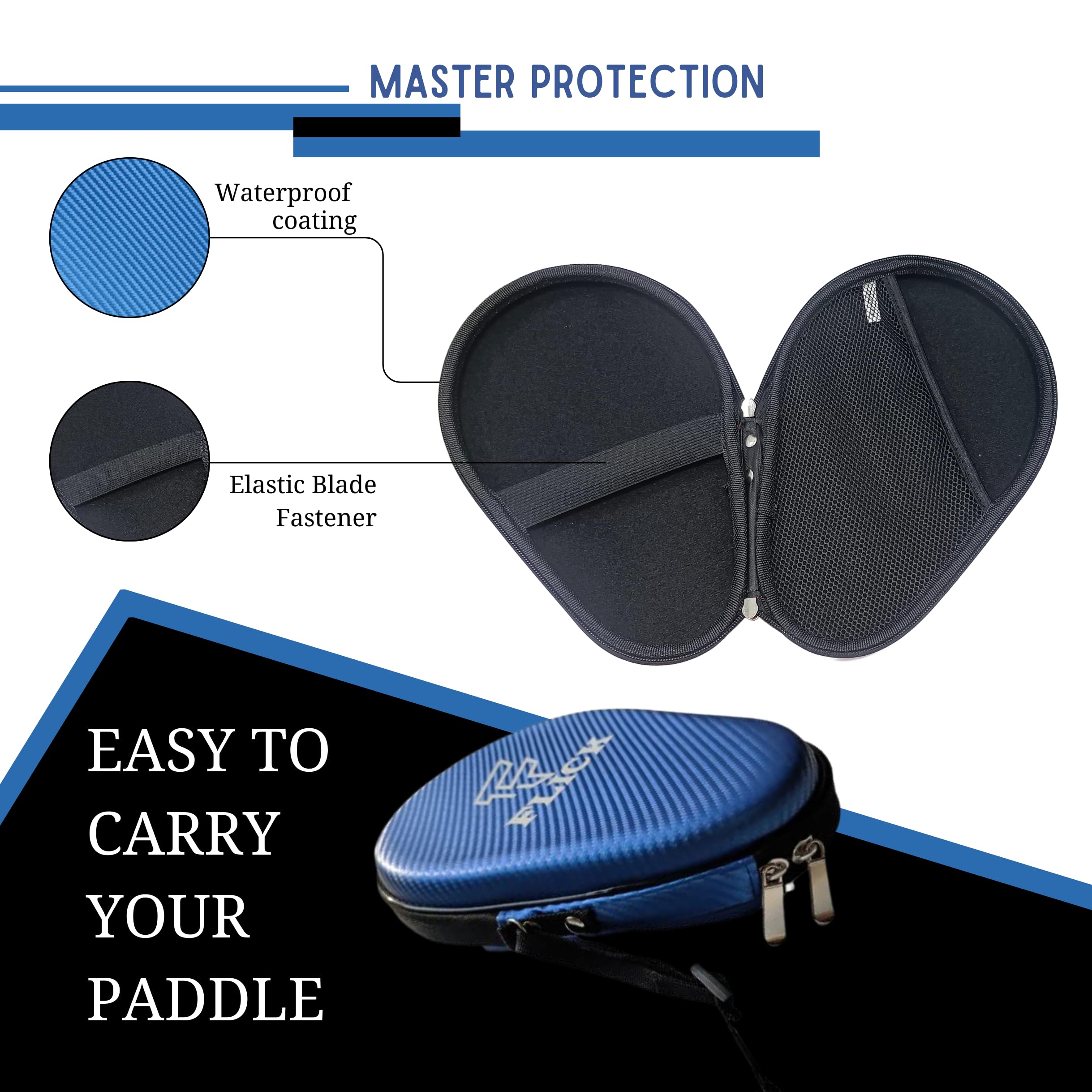 FLICK Fusion - Table Tennis Racket Hard CASE/Cover- Round| Shockproof Protective EVA-PU CASE- Stylish Design | Durable Product for TT Lovers| Assorted COLOURES. (Blue) 1