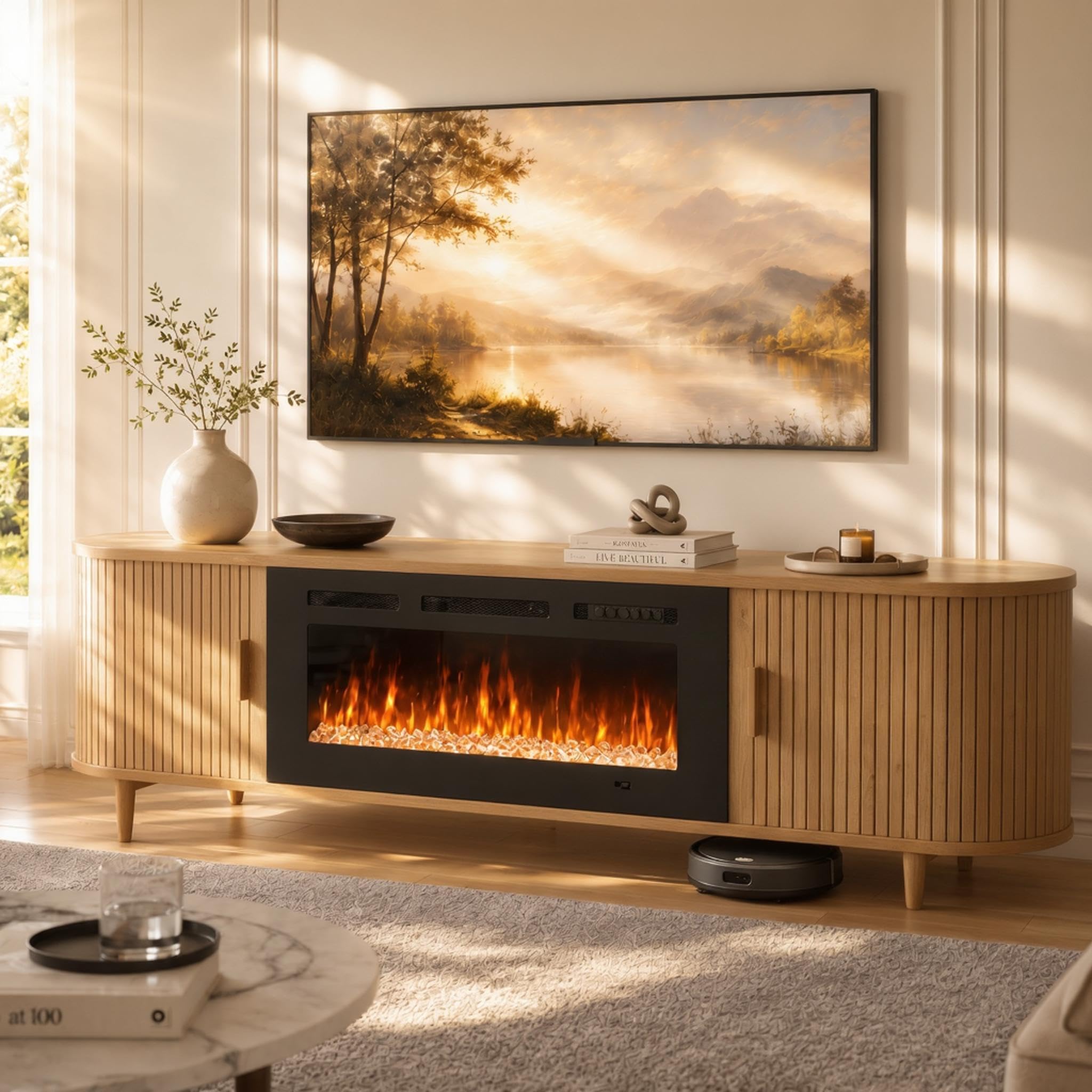 Photo 1 of ***FACTORY SEALED***
MXV 80" Fluted Fireplace TV Stand with 36" Fireplace, Oak