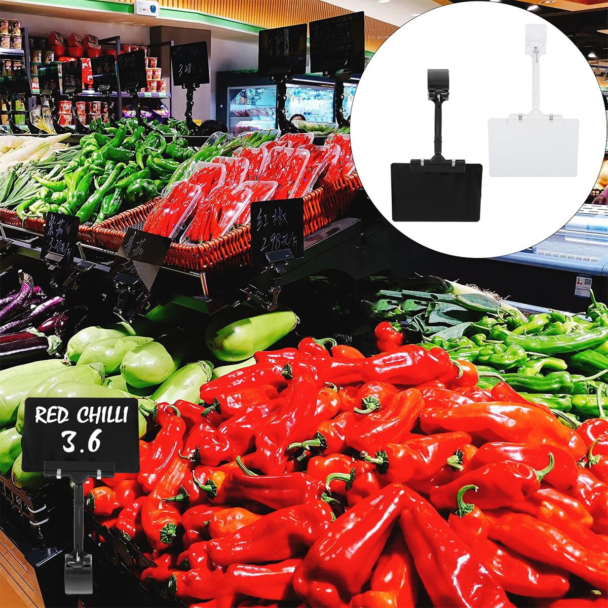 9 Clips para Etiquetas de Precios de Pvc Negro, Diseño Regrabable y Fácil de Usar, Ideales para Exhibiciones y Publicidad en Supermercados