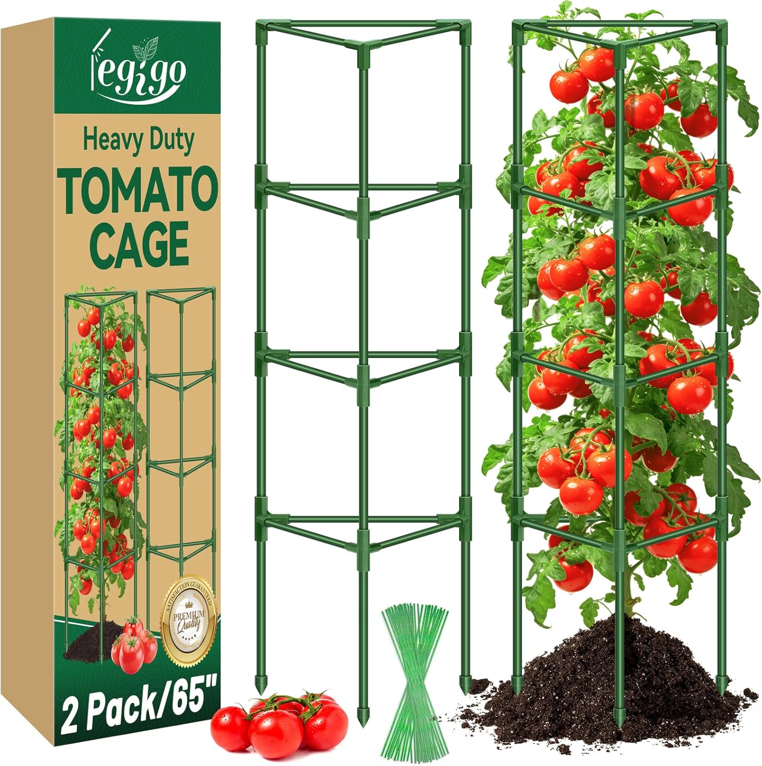 Legigo 2 Pack 65 Inch Tomato Cage for Garden, Heavy-Duty Tomato Trellis Plant Support Stakes, Adjustable Garden Trellis Plant Cage for Climbing Plants Peppers Outdoor Raised Garden Bed and Vegetables
