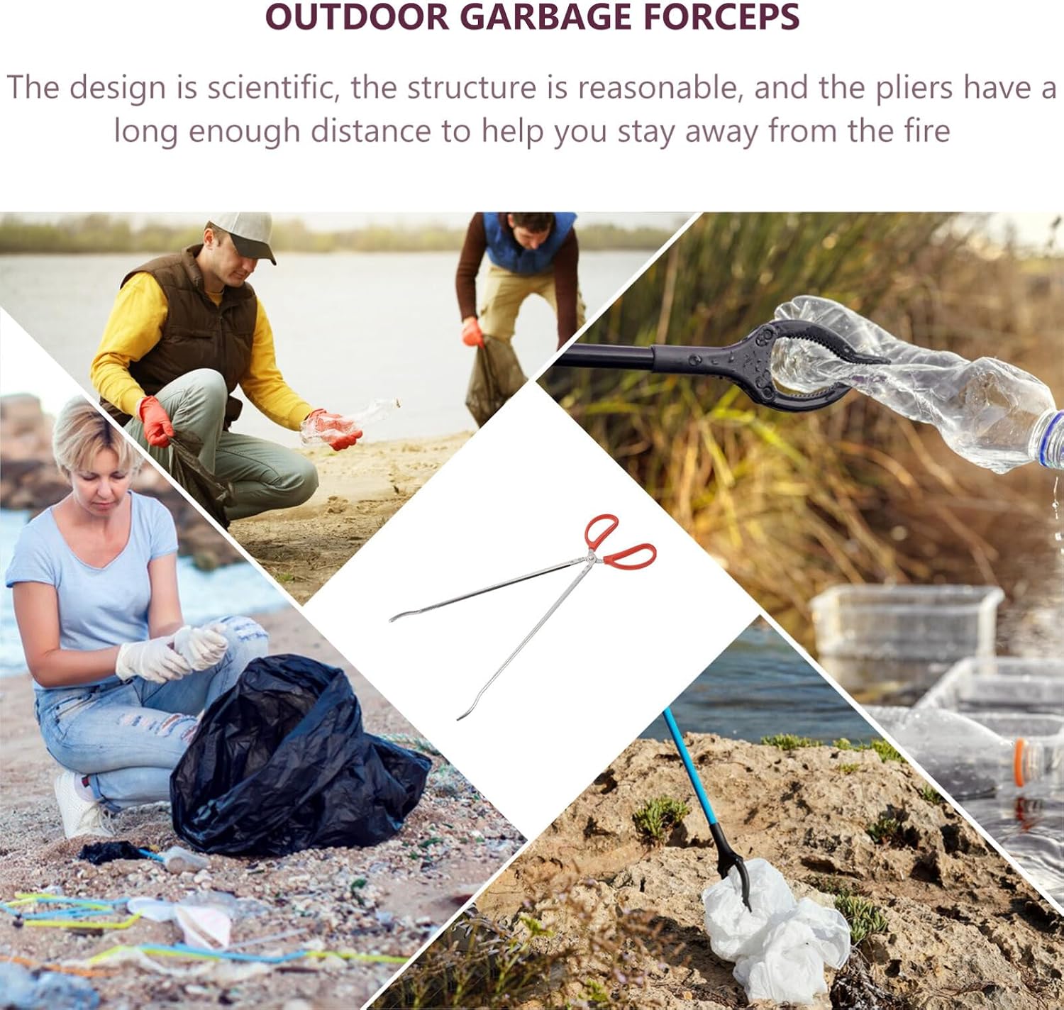 Cabilock 1PC eel pliers trash tongs Reacher Grabber Tool outdoor fireplace tools seafood pliers grill charcoal bbq kits Outdoor Camping Waste Clip comfortable Stainless steel firewood tongs