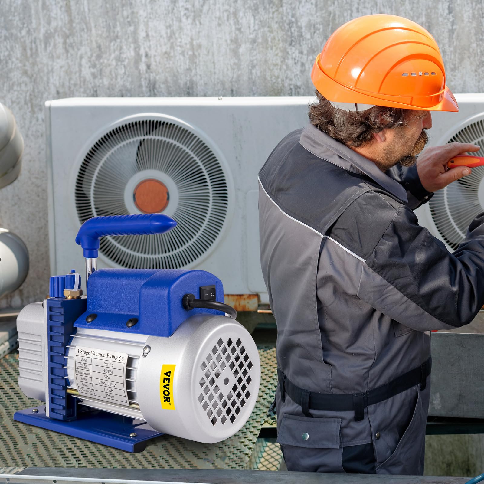 VEVOR 4 CFM Vakuumpumpe 220 V 50 Hz Klimaanlage Unterdruckpumpe Vakuumgeräte Pumpe 1720 U Refrigerant Vacuum Pump, Vakuumgeräte Verteiler-Manometer-Set für Klimaanlage Kfz-Kühlsystemen