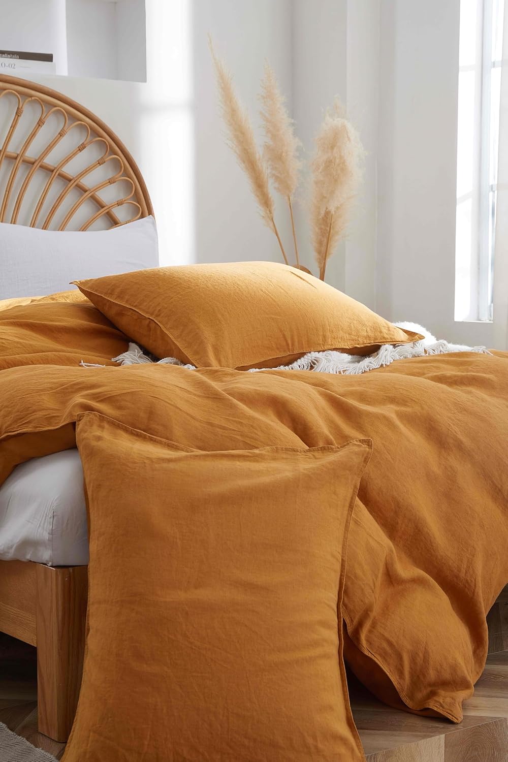 100% French Flax Linen Duvet Cover Set, King Size 104''x90'' 3 Pcs with 8 Corner Ties and Button Closure, Soft and Breathable for All Season(Rust, King)