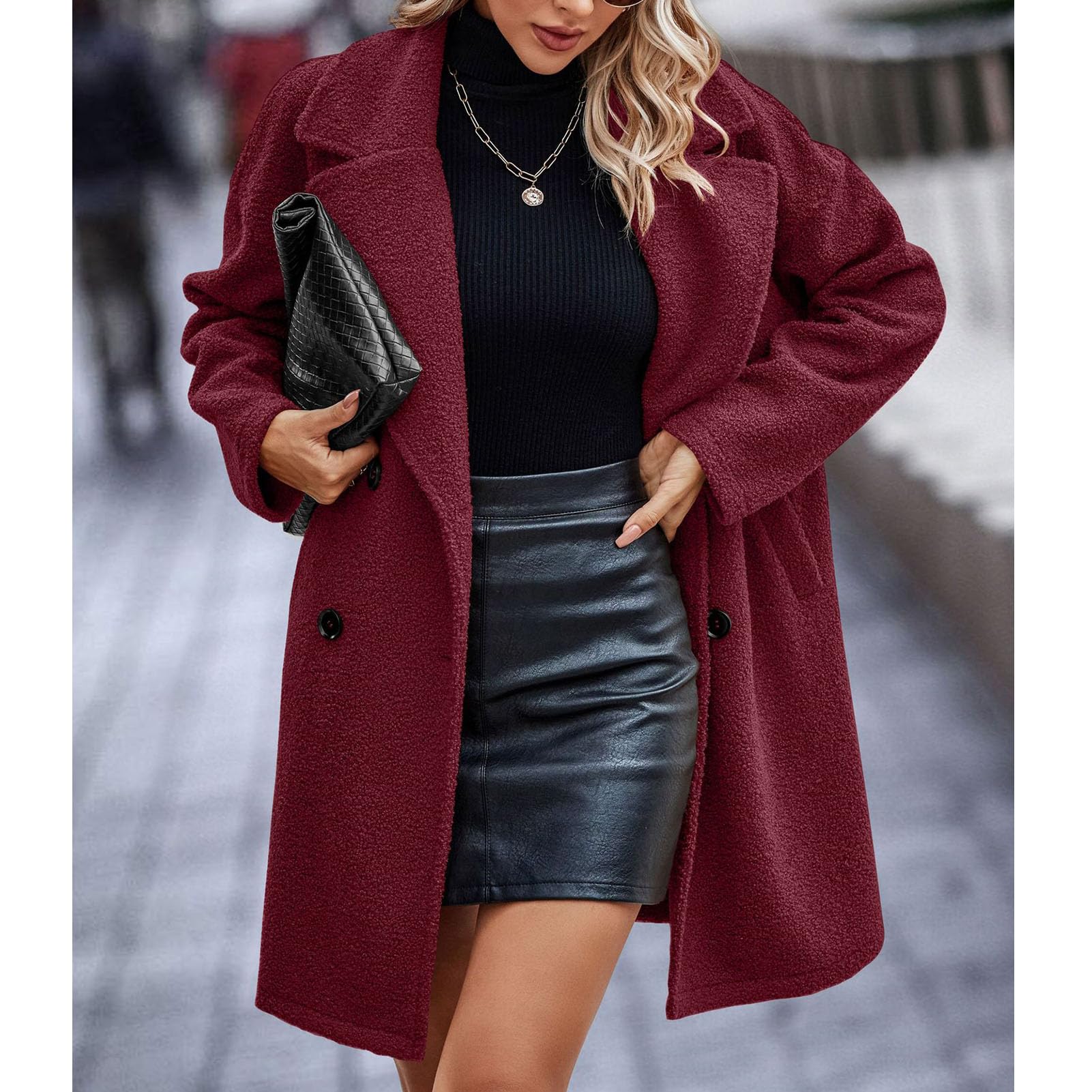 Abrigo largo de invierno para mujer, cruzado, con solapa, con cuello vuelto
