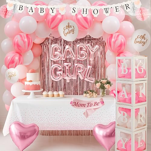 Pink Baby Shower Decorations for Girl - Jumbo Set All Inclusive Baby Boxes with Letters for Baby Shower - Girl Baby Shower Decoration