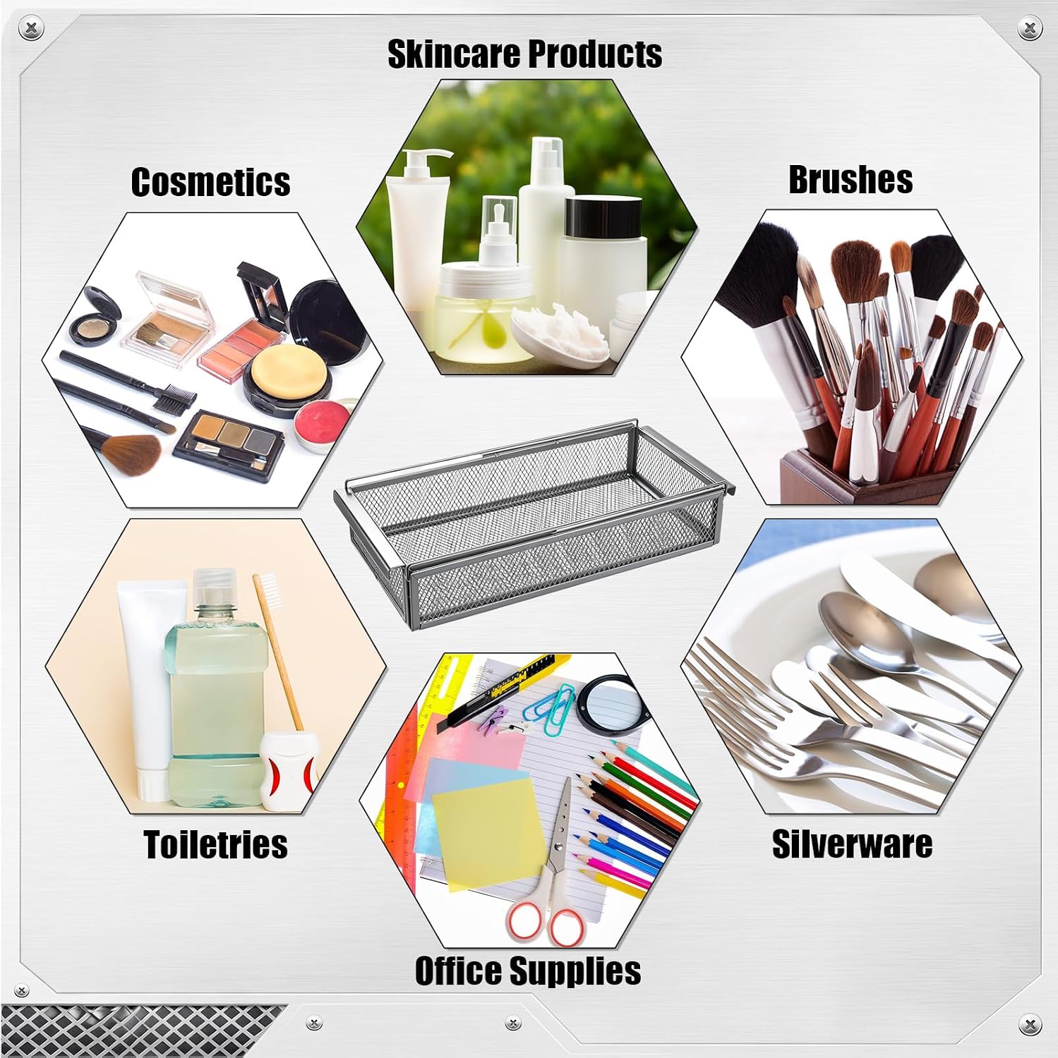 LemonRoad Expandable Metal Drawer Organizer Tray Adjustable Sliding Drawer Storage Box for Kitchen Utensils Deep Organizer for Silverware Towels BBQ Tools, 12.4" to 17.7" Length (Silver)