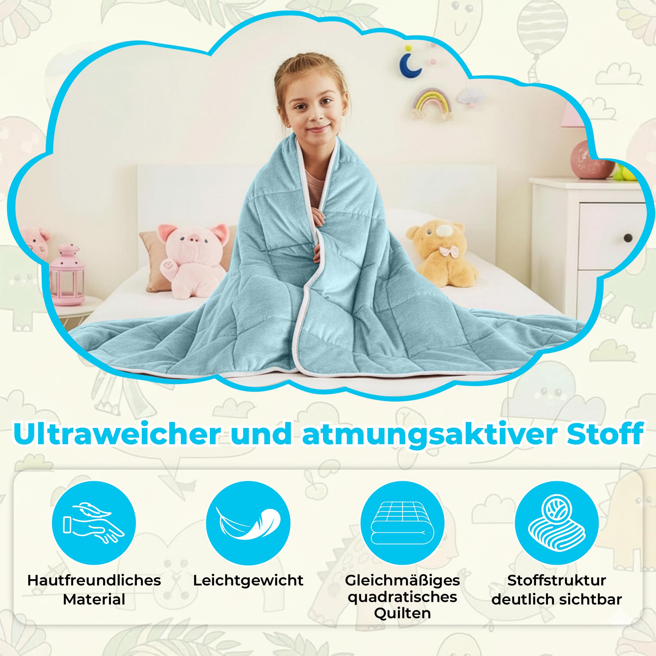 SLEEP COMFY Gewichtsdecke, 2.4 kg Therapiedecke für Stressabbau & Angstzustände, Hypoallergene Glasperlen, Weiche & Kühlende Baumwolle & Oeko-TEX (Blau, 90 x 120 cm)