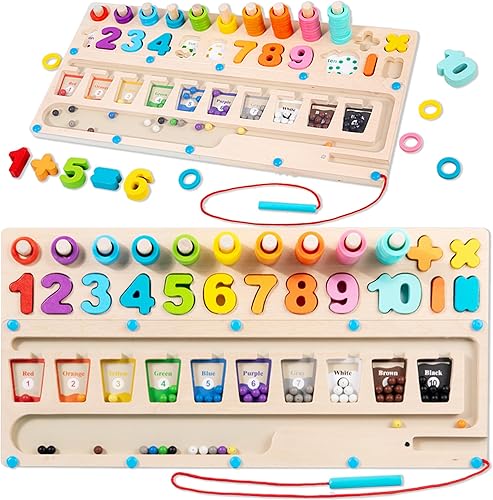 XSS Laberinto magnético 3 en 1 de color y números, rompecabezas Montessori de madera a juego para niños pequeños, clasificación de colores, juguetes