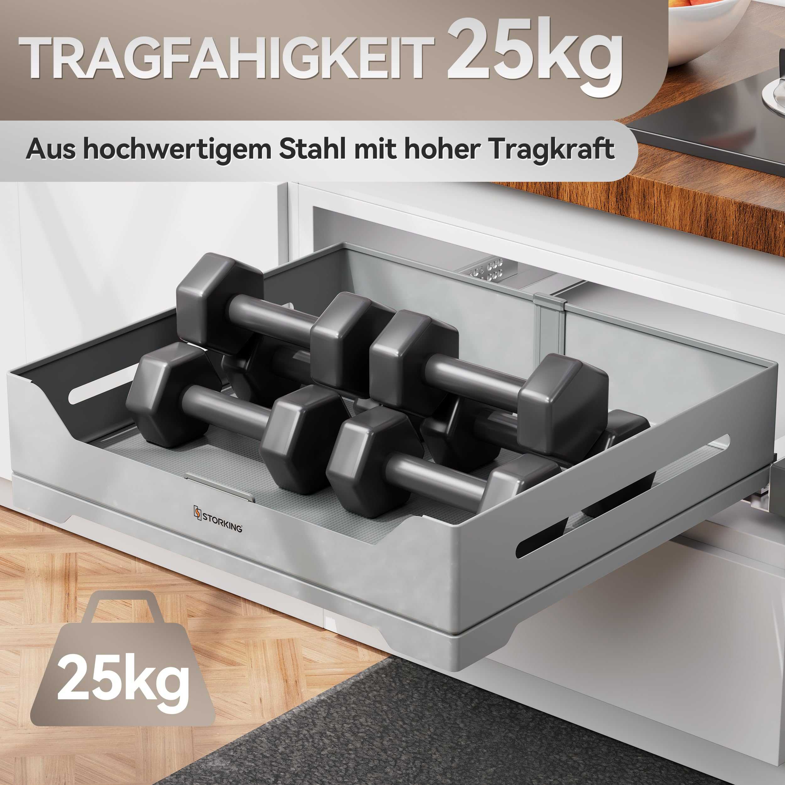 Teleskopschublade,Ausziehbarer Schrank Organizer,für Küche Pantry Organisation,Hochwertiger Stahl-Auszugskorb (50cm B/1STK)