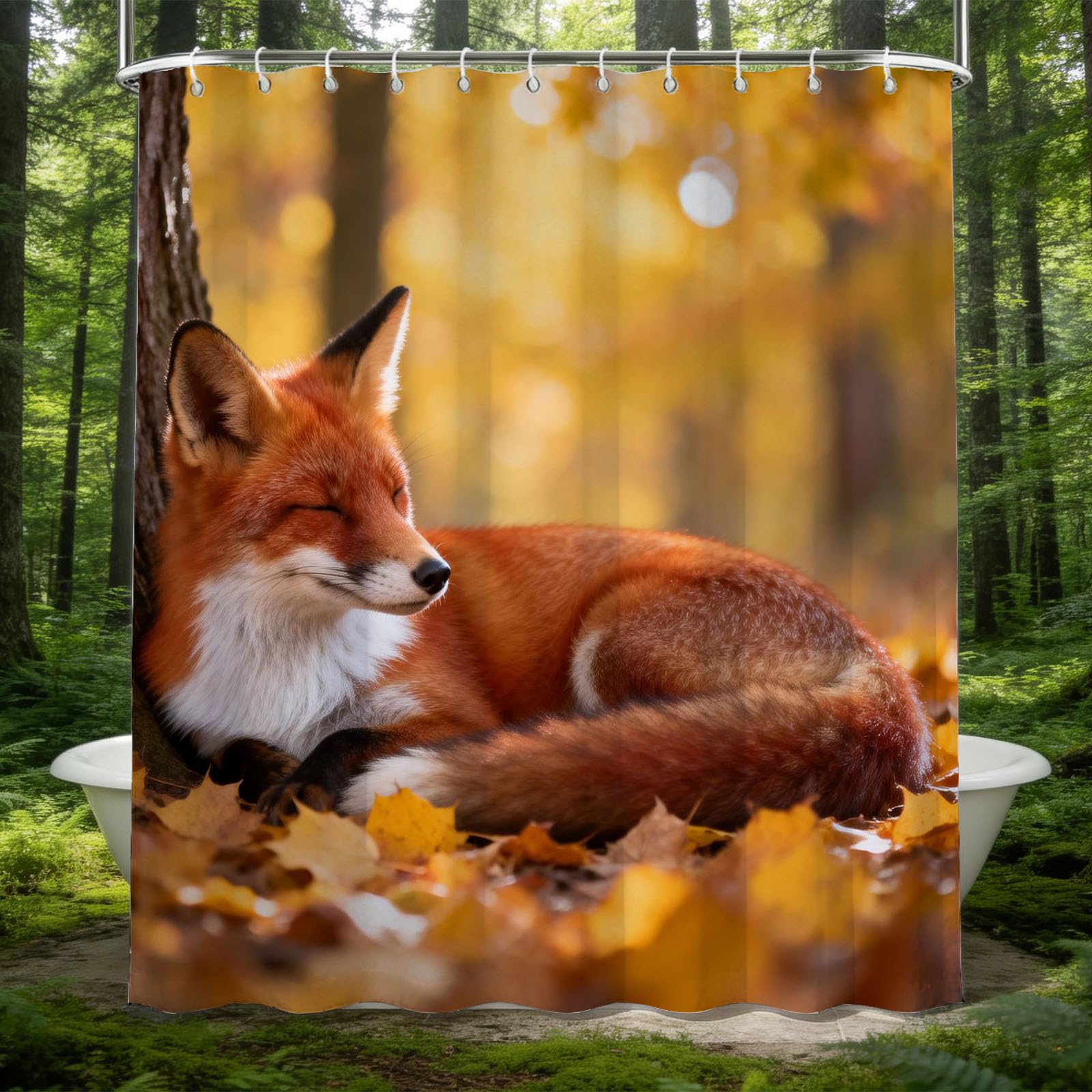 Hongduo 3D Cute Fox Shower Curtain for Stalls Bathtubs Cute Animals Bathroom Decor Shower Curtain Set Polyester Fabric Waterproof 180x180cm/71X71 Inch with Hooks