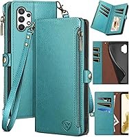 Vista 9 de XcaseBar Funda tipo cartera para Samsung Galaxy A32 5G con cremallera y tarjetero de crédito con bloqueo RFID, funda de piel sintética con tapa