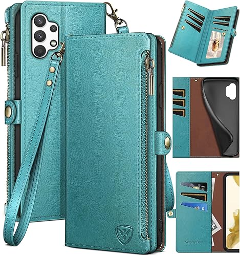 XcaseBar for Samsung Galaxy A32 5G Wallet case with Zipper Credit Card HolderRFID Blocking, Flip Folio Book PU Leather Phone case Shockproof Cover