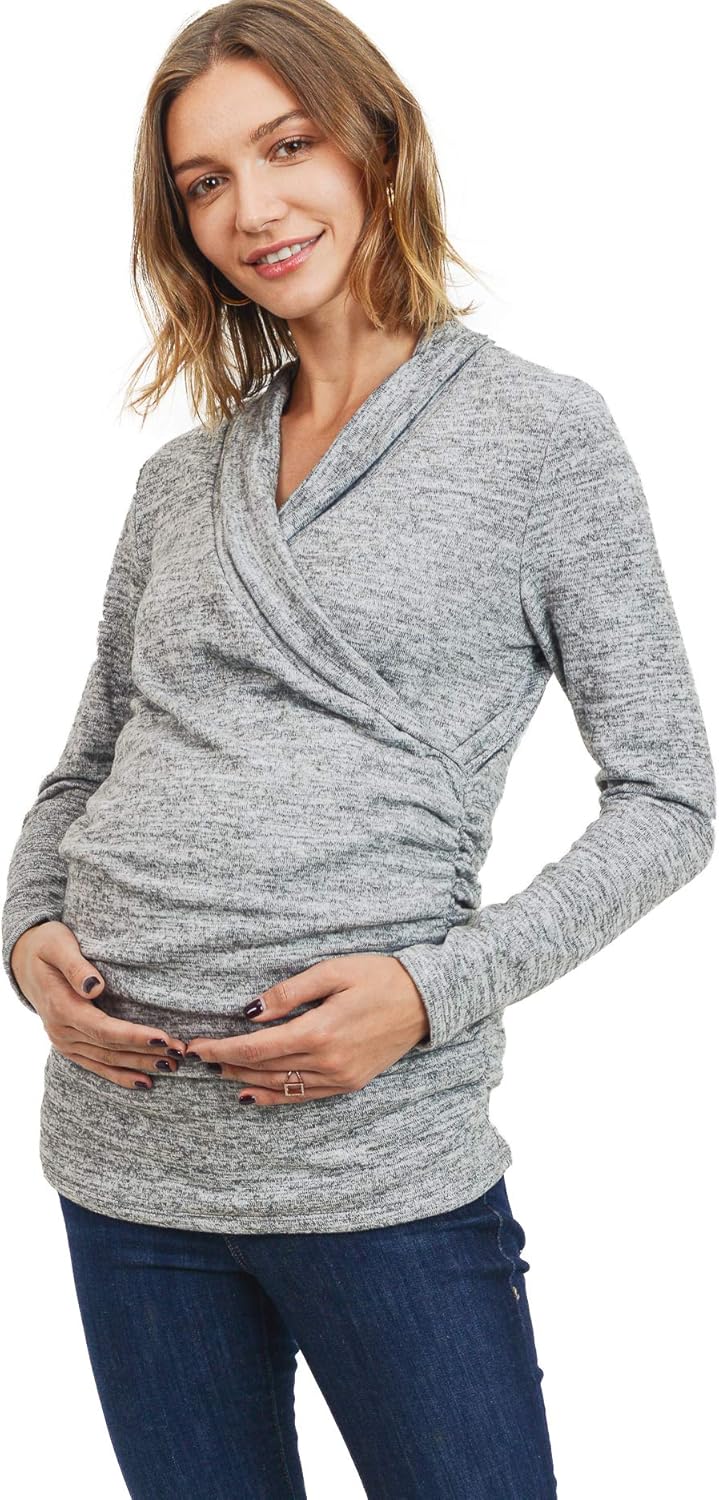 Women's Long Sleeve Maternity Sweater Top (Heather Grey, Small)