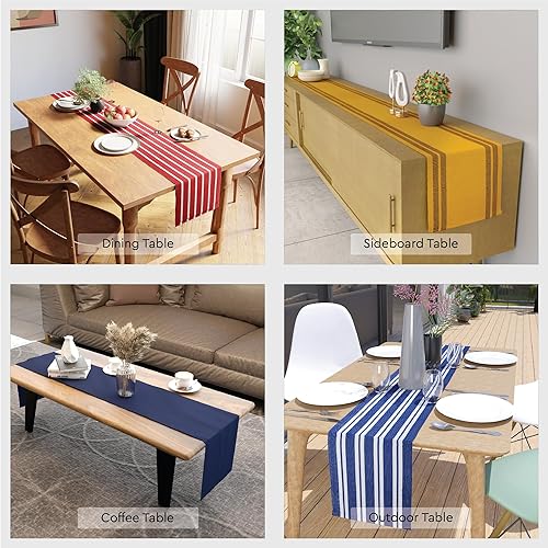 Miniatura 6 de Encasa XO Camino de mesa de comedor de 13 x 79 pulgadas, algodón acanalado fino teñido con hilo, rojo sólido, lavable a máquina