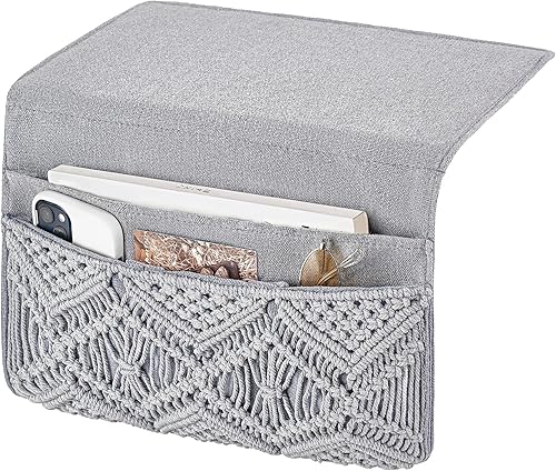 Mkono Organizador de almacenamiento de macramé, organizador de almacenamiento bohemio con control remoto para tableta, revistero con 4 bolsillos,