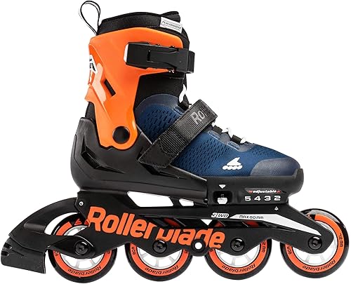 Miniatura 2 de Rollerblade Microblade Patín en línea ajustable para niño, azul medianoche, naranja cálido