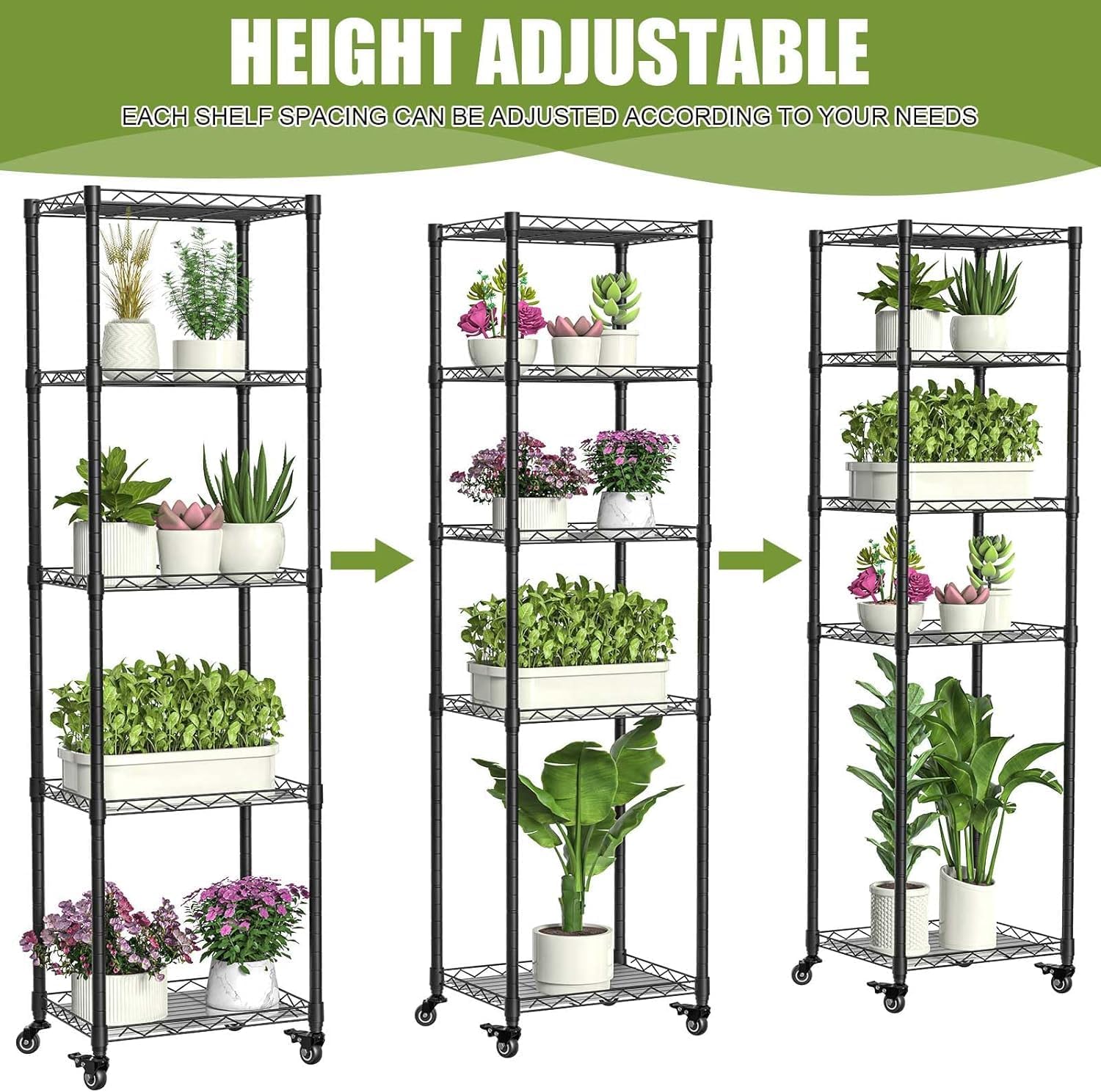 Plant Stand with Grow Lights, 5-Tier Metal Plant Shelf with 4-Pack 48W Full Spectrum Grow Light, Auto Timer，Ladder Flower Pot Stand Indoor 15.7" L x 11.8" W x 60.3" H