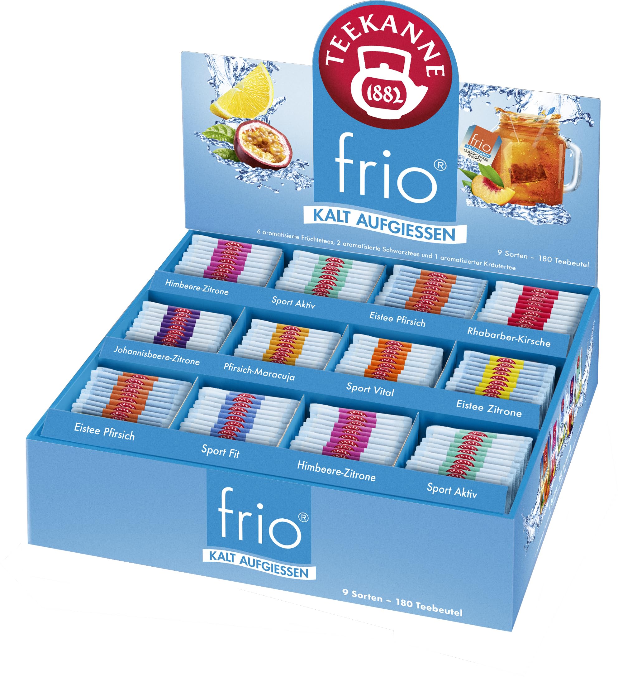 Teekanne frio Collection Box 450g | 9 Sorten, 180 Teebeutel | Kalt aufgießen | Ohne Zucker - ohne Kalorien - voller Geschmack