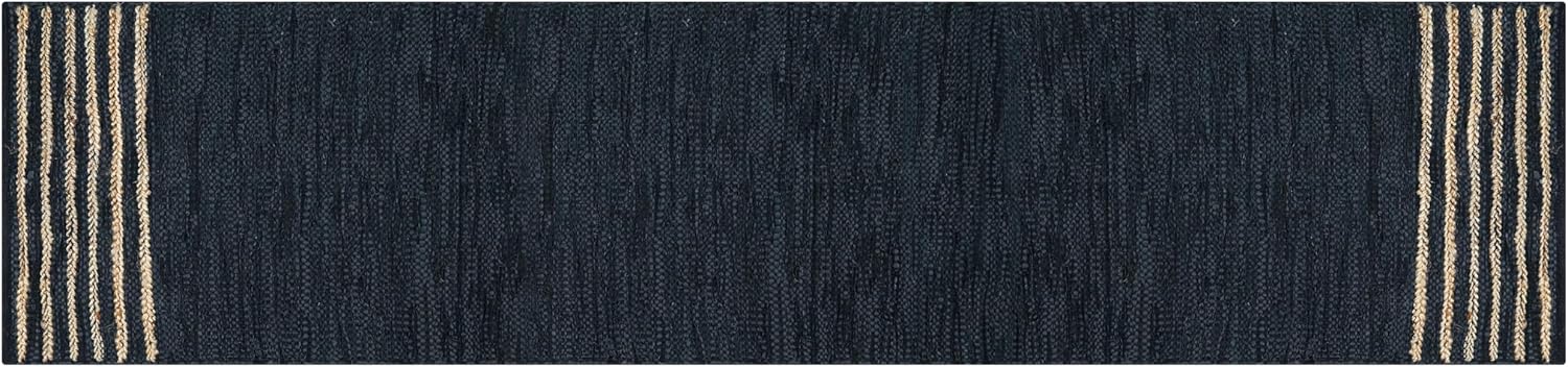 Leather/Jute Rug Runner 2'6"x8' Ft Rectangular Boho Handwoven Farmhouse Braided Rustic Vintage Black Rug for Living Room Kitchen Bedroom Hallways Enterways