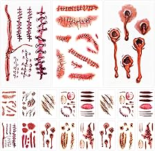 20 Sheets Halloween Temporary Tattoos, Scar Tattoos Stickers with Fake Scab Zombie Tattoo Fake Scars Halloween Costume Makeup for Party Decoration Cosplay