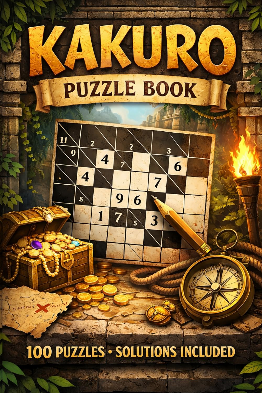Challenge Your Brain: 100 Easy-to-Hard Kakuro Puzzles for Adults with Solutions Included (Activity Puzzle Books)