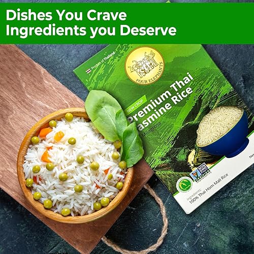 Miniatura 3 de 5 libras (LBS) de arroz jazmín tailandés Hom Mali premium Aprobado por chefs profesionales Marca Four Elephants Instrucciones de cocina