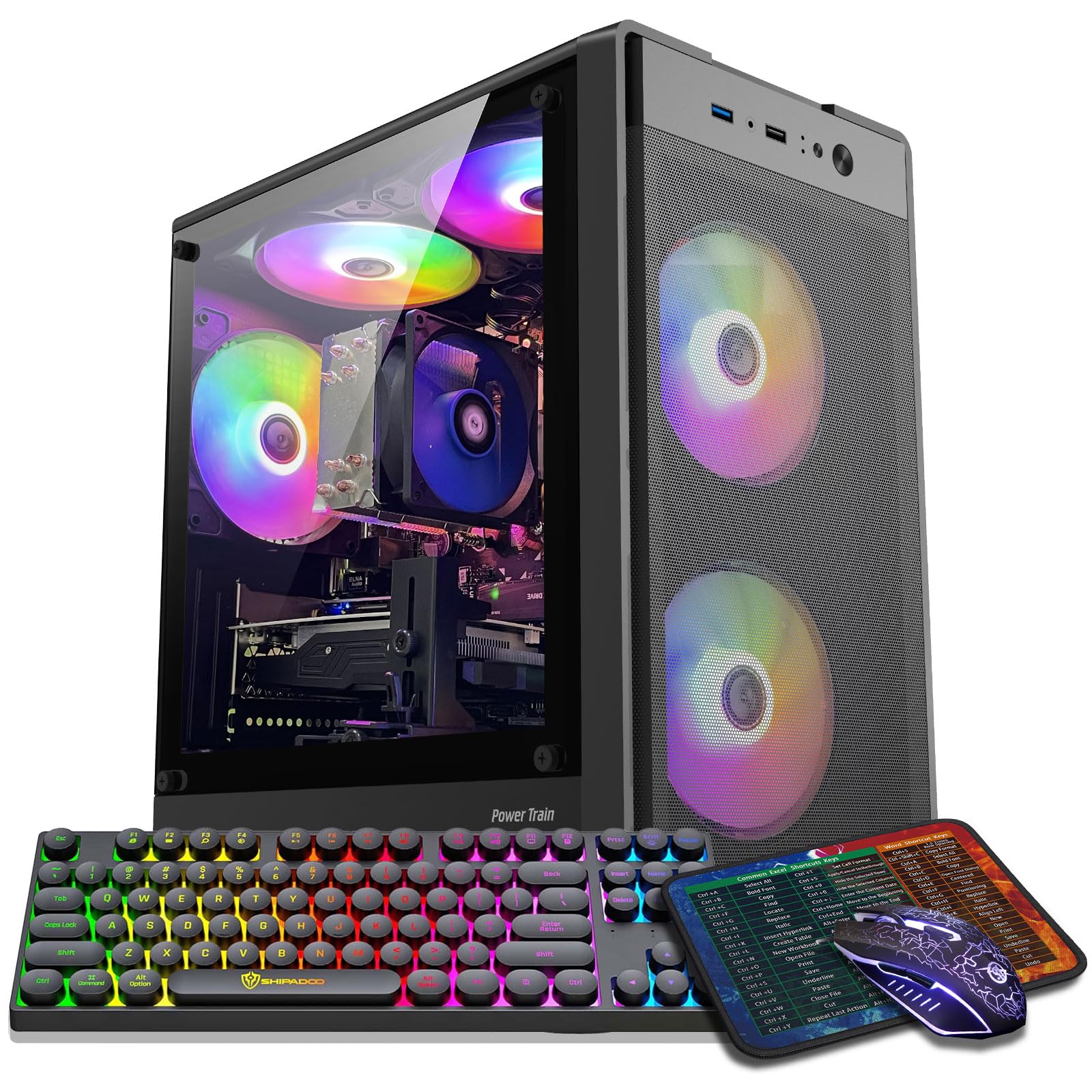 Gaming PC Desktop, Prebuilt Gaming Computer with Intel Core I7 up to 3.9 GHz, GTX 1050Ti 4G, 16G DDR4 RAM, 1TB NVME SSD, ARGB Cooling Fan,Supply WiFi Support