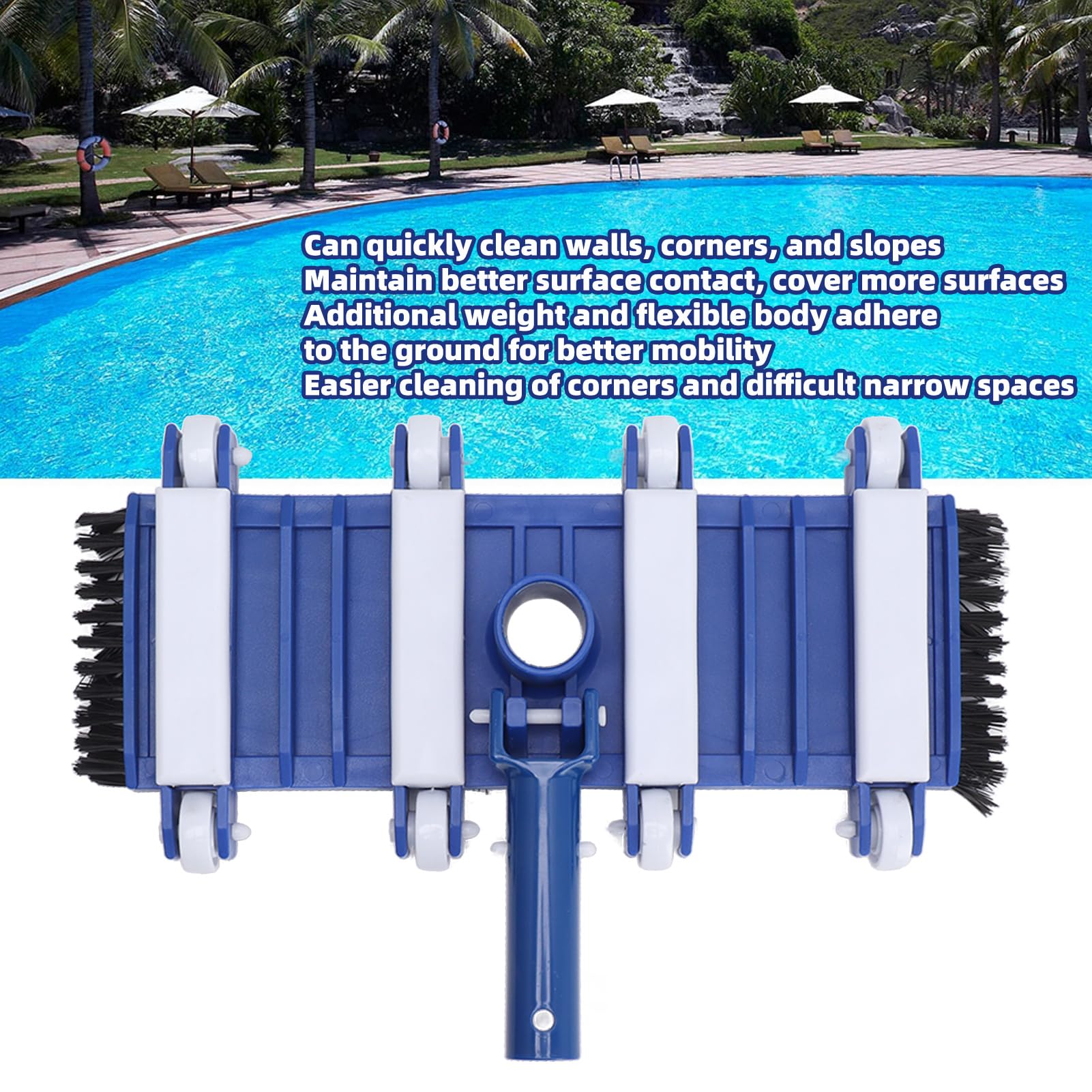 Pool Vacuum Head with Wheels Hose Adapter,14 Inch Swimming Pool Head with Side Brush Handle for Inground Above Ground Pool