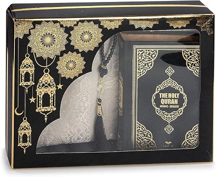 ihvan online Prayer Gift Box for Hajj and Umrah, Quran with English Translation, Muslim Prayer Rug, Islamic Mat, Holy Quran,99 Pearly Beads Tesbih, Islamic Deluxe Set for Ramadan & Eid Gift
