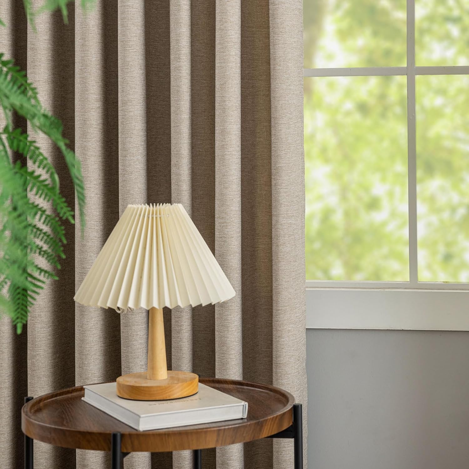 Two Pages Pinch Pleated Faux Linen Curtains with Pin Hooks - Mid Century Modern Farmhouse Curtains for Living Room Curtain - Light Filtering Curtain 60% Blackout 40 x 72 Inches Long