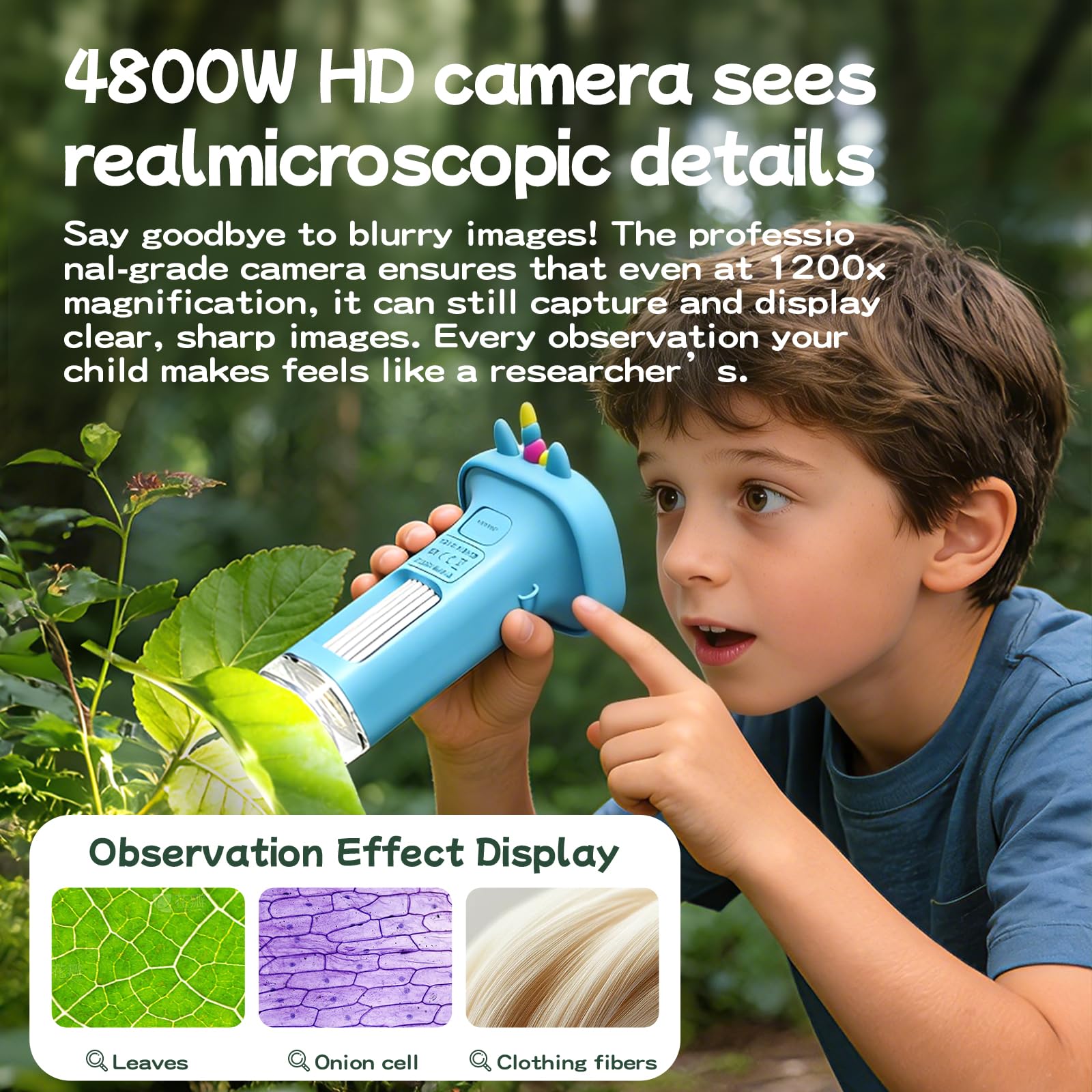 1200X Microscope numérique pour Enfants : Microscope Enfant avec Écran HD IPS 2,4 Pouces et 9 Lumières LED, Sciences de Plein air pour Les 3 Ans et Plus