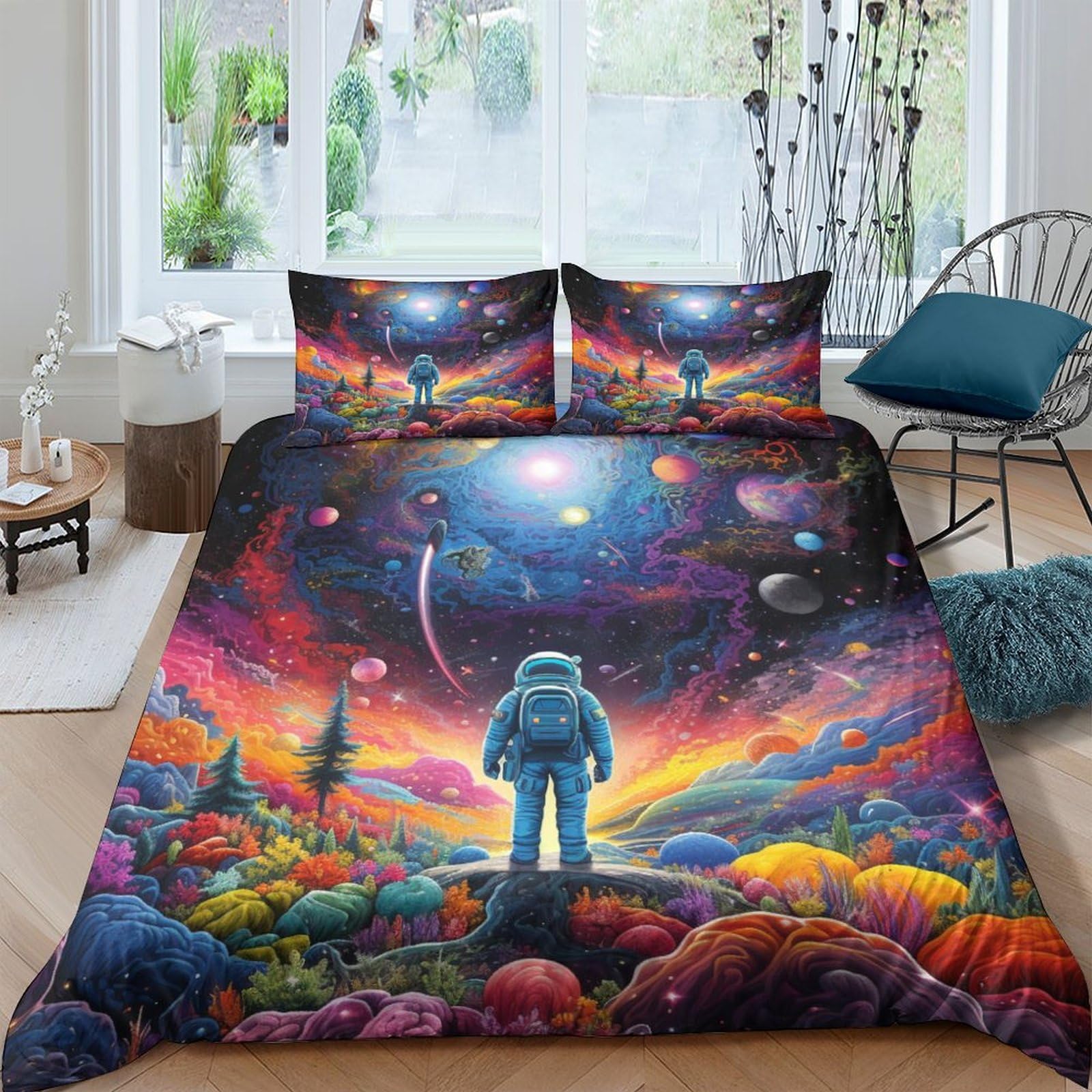 Housse de couette 3D imprimé cosmos en microfibres douces avec taies d'oreiller assorties