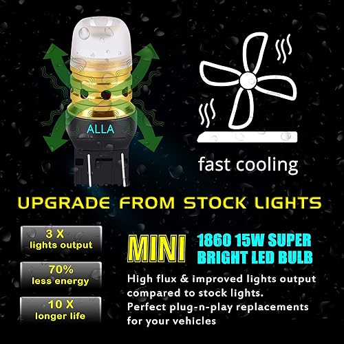 Miniatura 5 de Alla Lighting Mini W3X16q Base T20 7440 7443 Bombillas LED Xtreme superbrillantes W21W 7441 7442 7444, señalcola de freno, marcha atrásluces DRL,