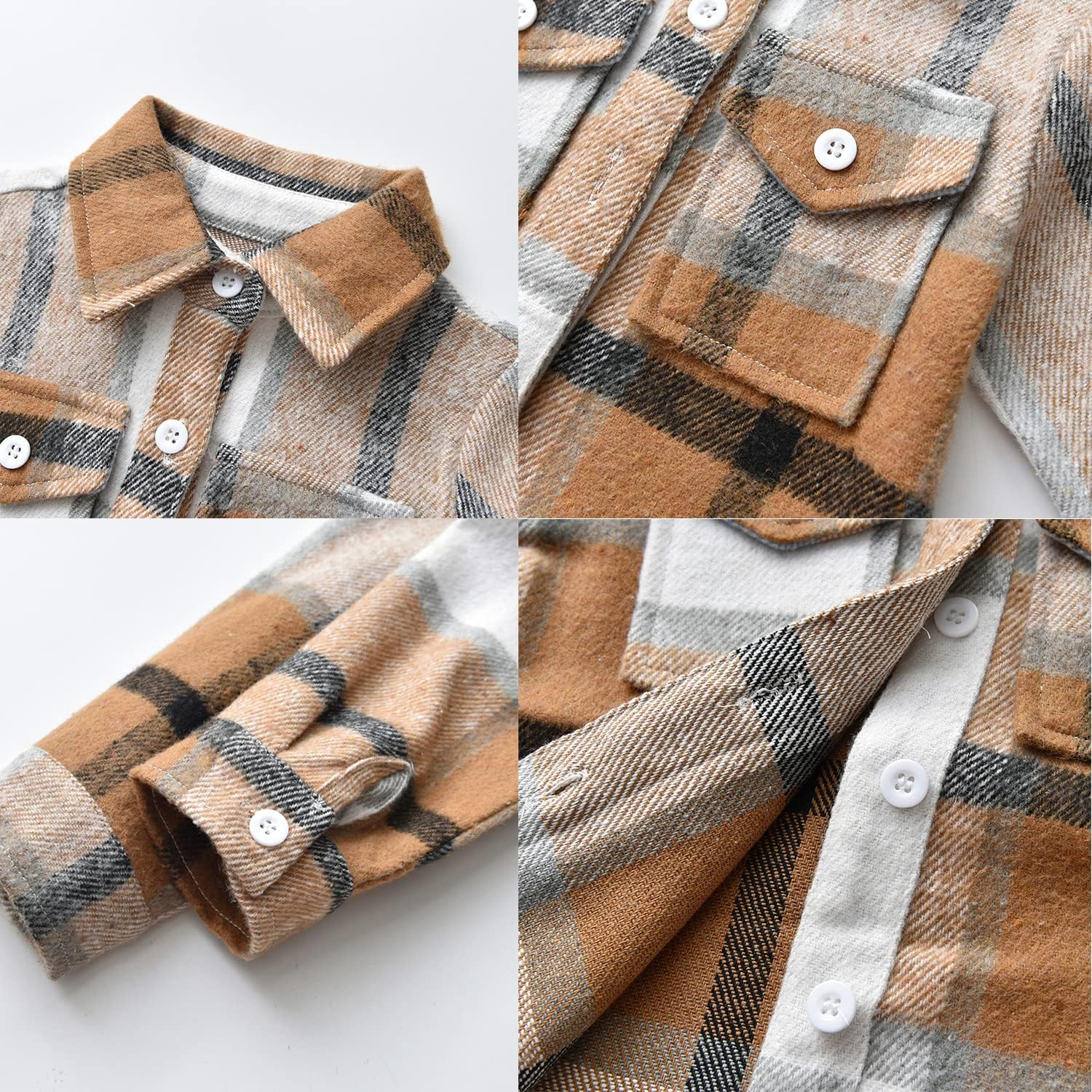 Feidoog Toddler 2 Pack Baby Boys and Girls Plaid Shirts Jacket Long Sleeve Lapel Button Down Top Outwear Clothes - Image 5