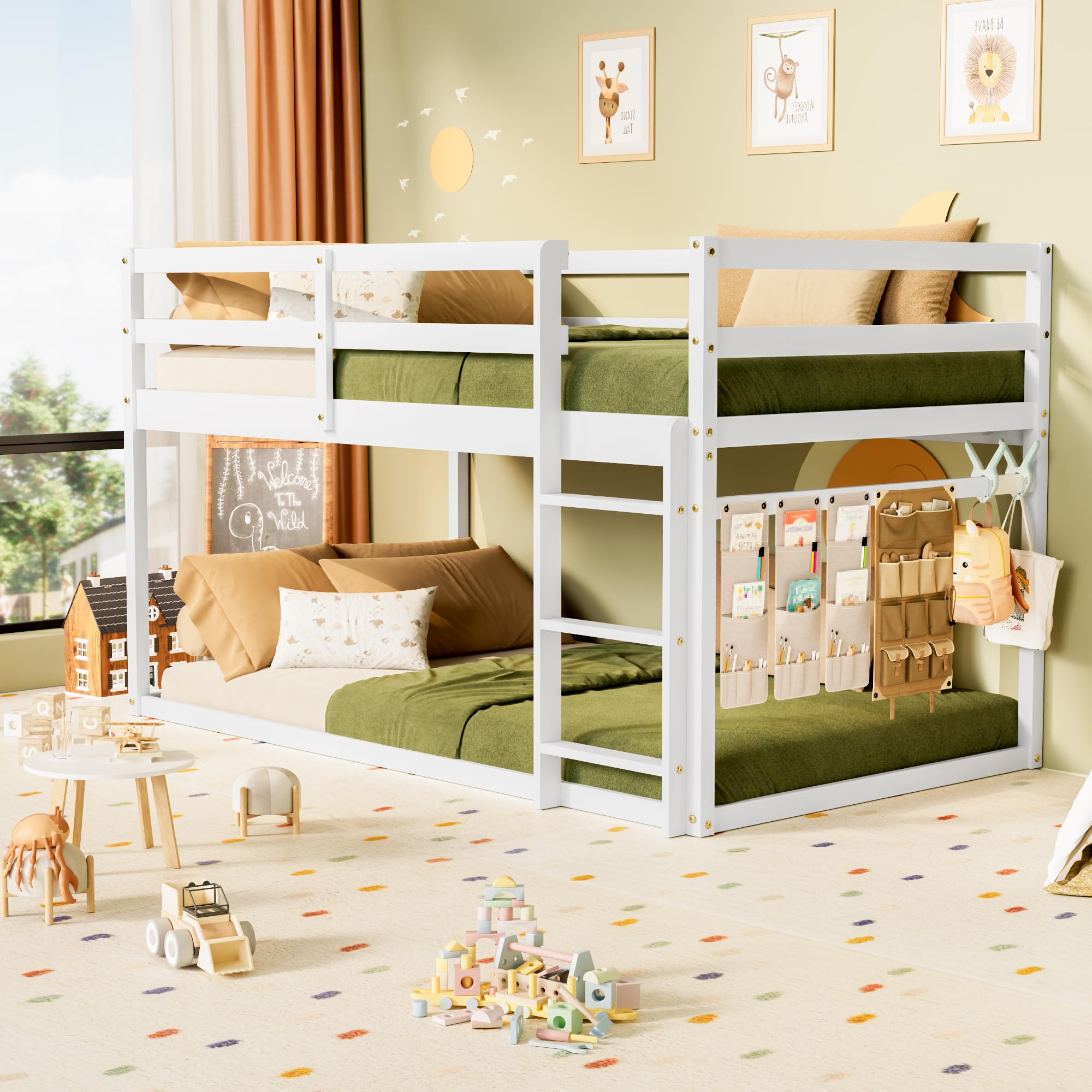 TOLEAD Low Bunk Bed Twin Over Twin